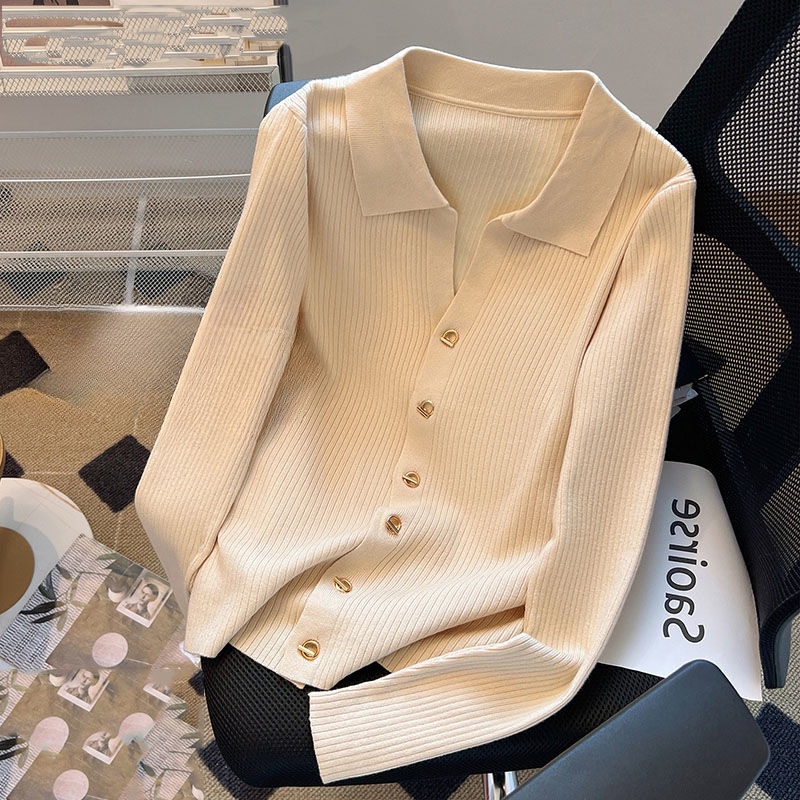 Autumn winter long-sleeved t-shirt phụ nữ polo collar sweater base top