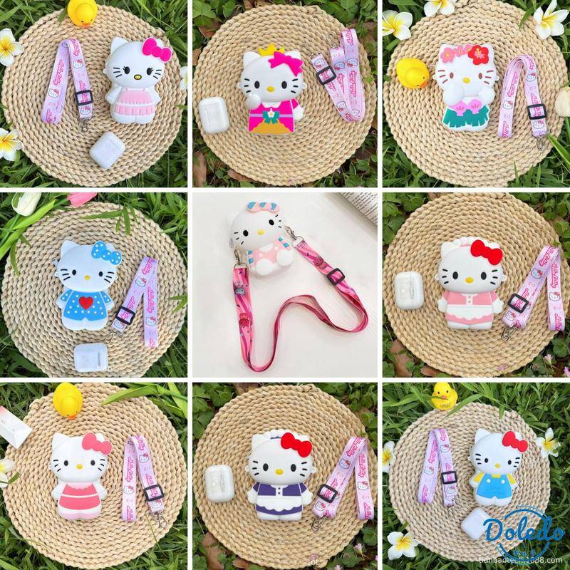 Doledo kitty mèo silicone phim hoạt hình ví tiền xu kt mèo hello kitty túi đeo vai trẻ em túi chéo túi lưu trữ túi đựng son môi túi đựng tiền xu