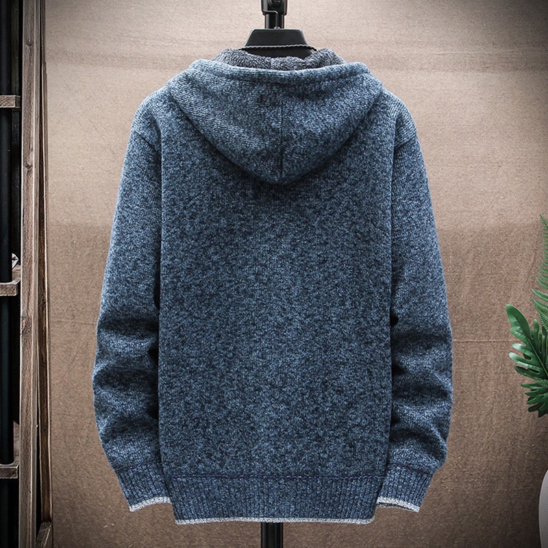 Áo khoác len nam hanlu dây kéo dài tay có túi lông cừu dày có mũ trùm đầu vải chất lượng hàng đầu