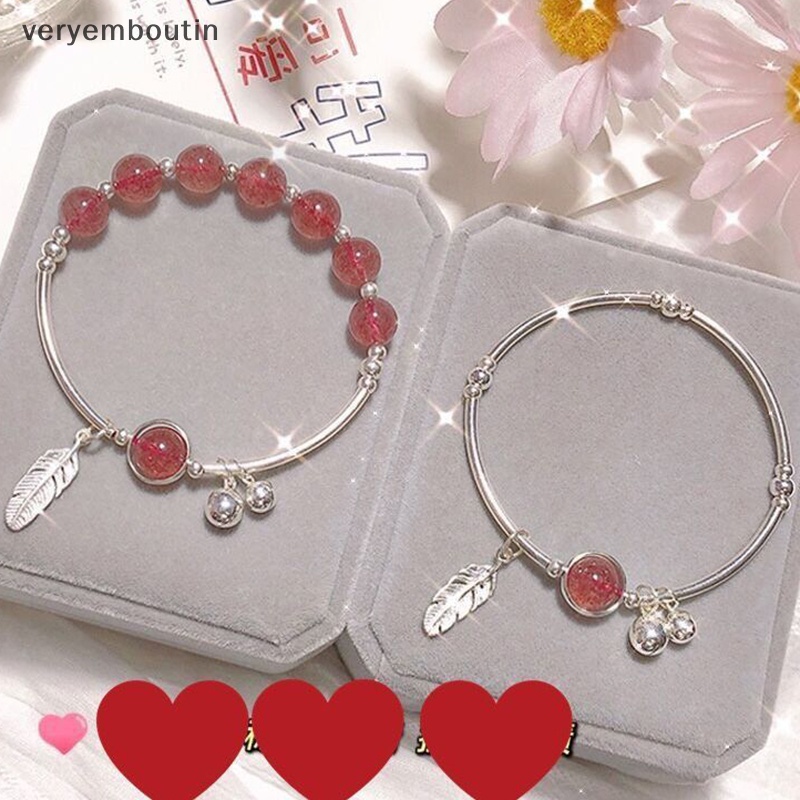 Trong sáng tạo màu hồng pha lê lông vũ màu bạc vòng tay cườm thời trang tính khí lá vòng tay đơn giản all-match đảng trang sức quà tặng n