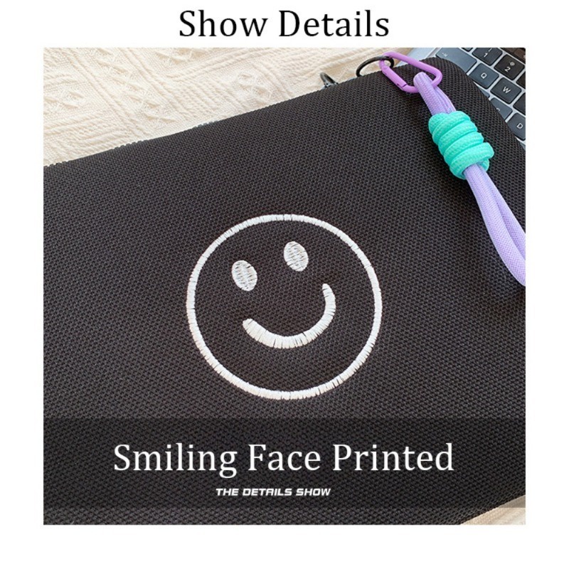 Mặt cười thời trang túi đựng máy tính xách tay cotton polyester màu tinh khiết 11 13 14 inch túi đựng máy tính bảng có dây kéo cho macbook ipad vỏ bảo vệ có dây buộc