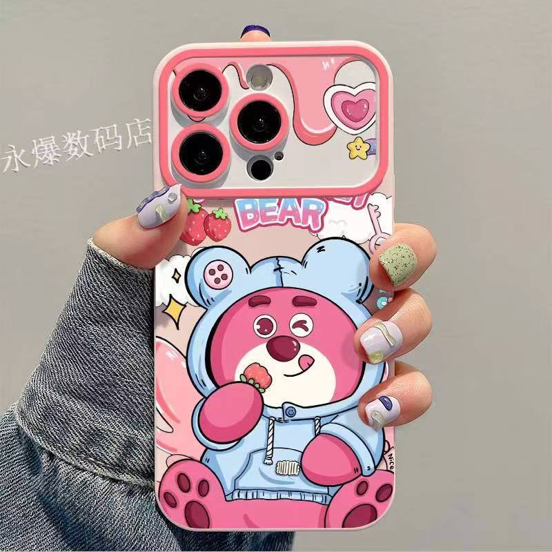 Ốp Điện Thoại Dẻo Họa Tiết Gấu & Dâu Tây Dễ Thương Cho iphone13pro12 / 11 7p 3qoy 14promax