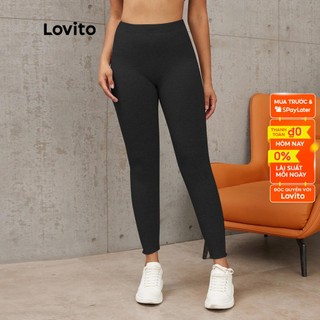 Quần legging Lovito diềm gân đan cạp phong cách thường ngày L17X285