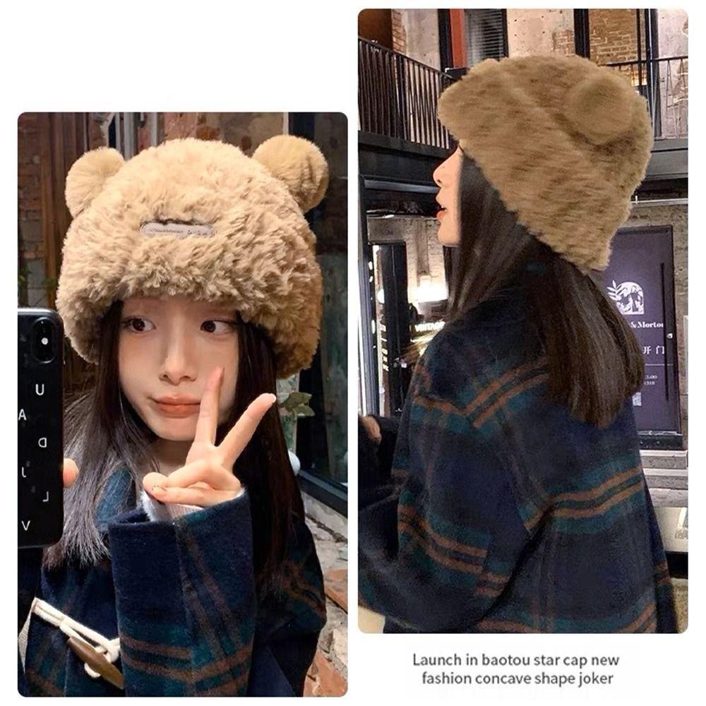 Mũ Len Dệt Kim Đính Tai Gấu Dễ Thương Thời Trang Thu Đông Cho Cặp Đôi