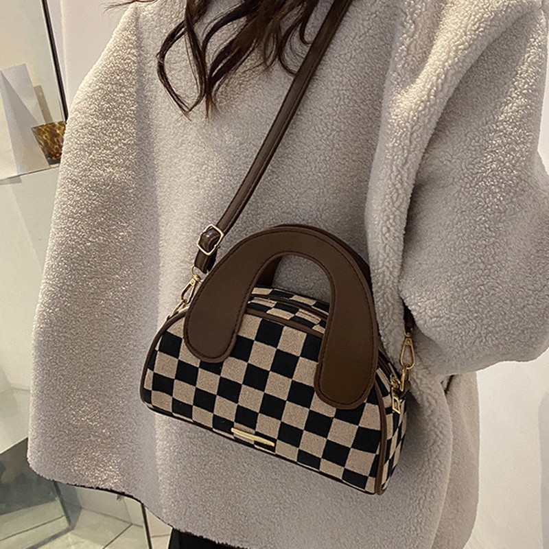 Ielgy Túi Xách Đeo Vai Hình Bán Nguyệt Họa Tiết Kẻ Ô retro Cá Tính Dễ Phối Đồ Cho Nữ