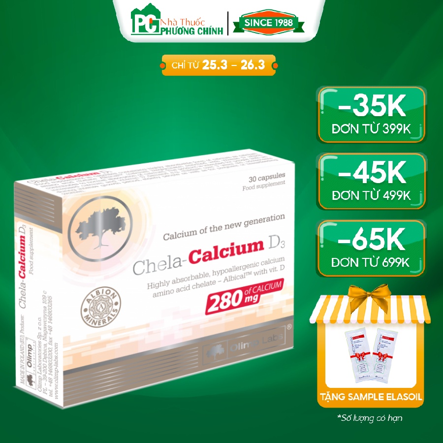 Canxi Hữu Cơ Cho Bà Bầu Chela Calcium D3 - Dễ Hấp Thu & Không Gây Lắng Cặn (Hộp 30 Viên)