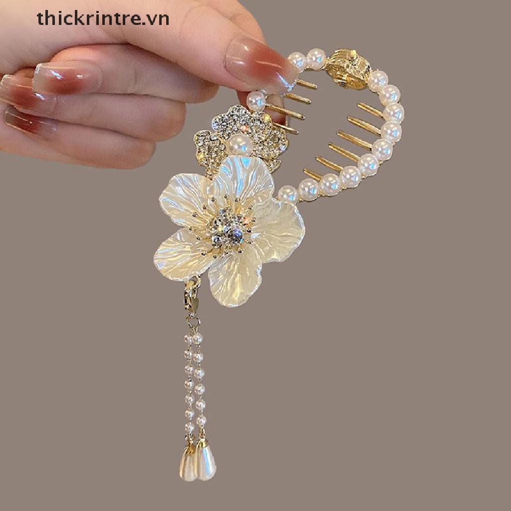Kẹp Tóc Đính Hoa Trà Và Ngọc Trai Thời Trang Cho Nữ