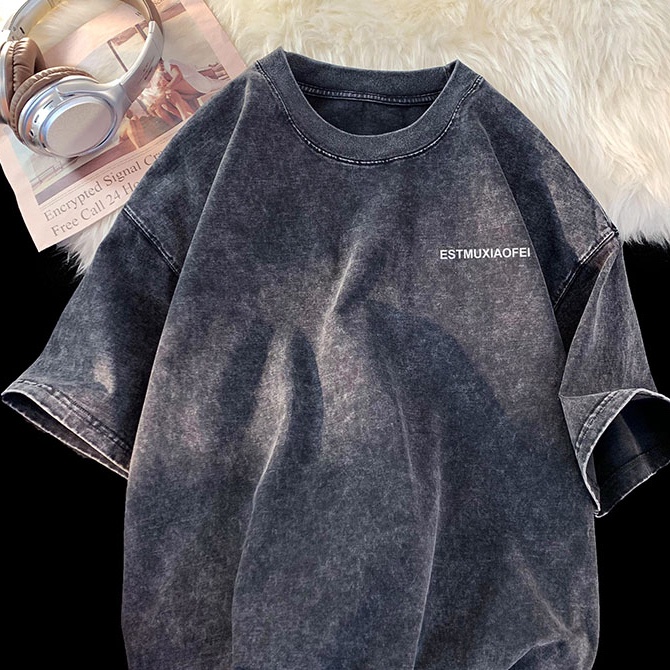 NRVP Áo Thun Đen 100% Cotton Tay Ngắn Dáng Rộng In Hoạ Tiết Độc Đáo