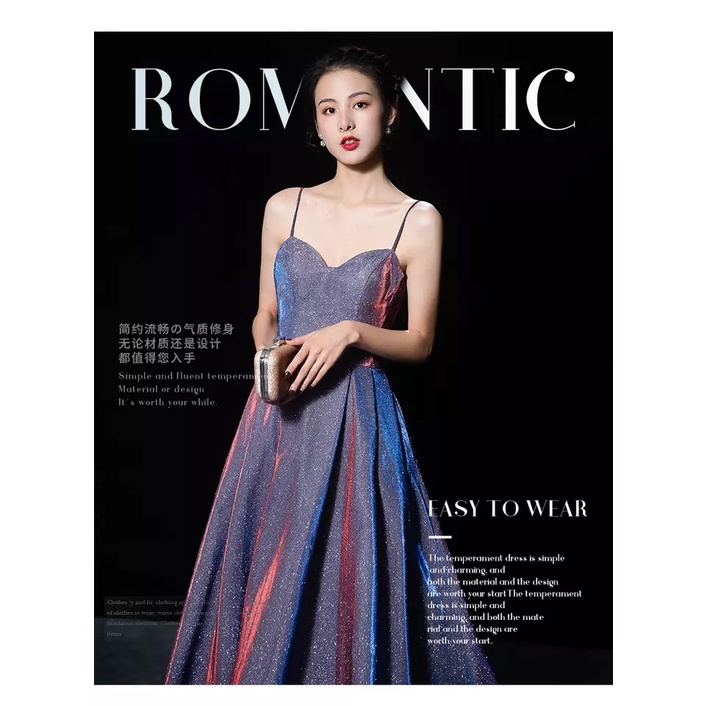 Đầm Maxi Hai Dây Dài Cổ Chữ V Màu Tím Lấp Lánh Họa Tiết Bầu Trời Sao Thời Trang Dự Tiệc Mới