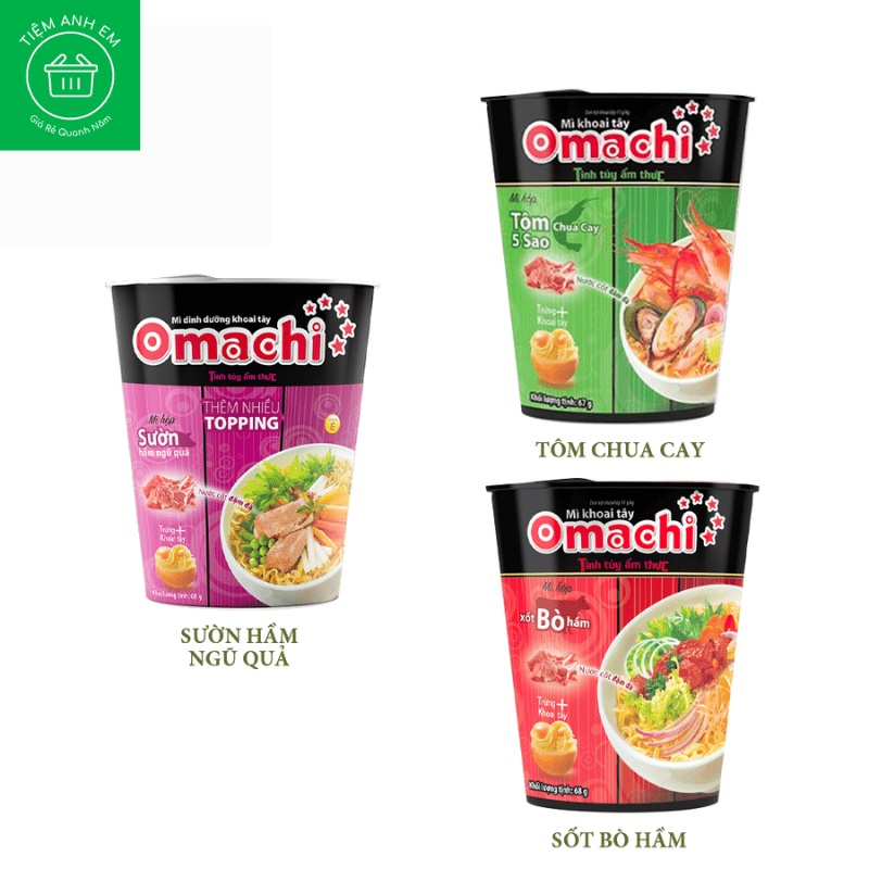 Mì khoai tây Omachi ly 66-70g các vị bò hầm/ tôm chua cay/ sườn ngũ quả - Mì Ly