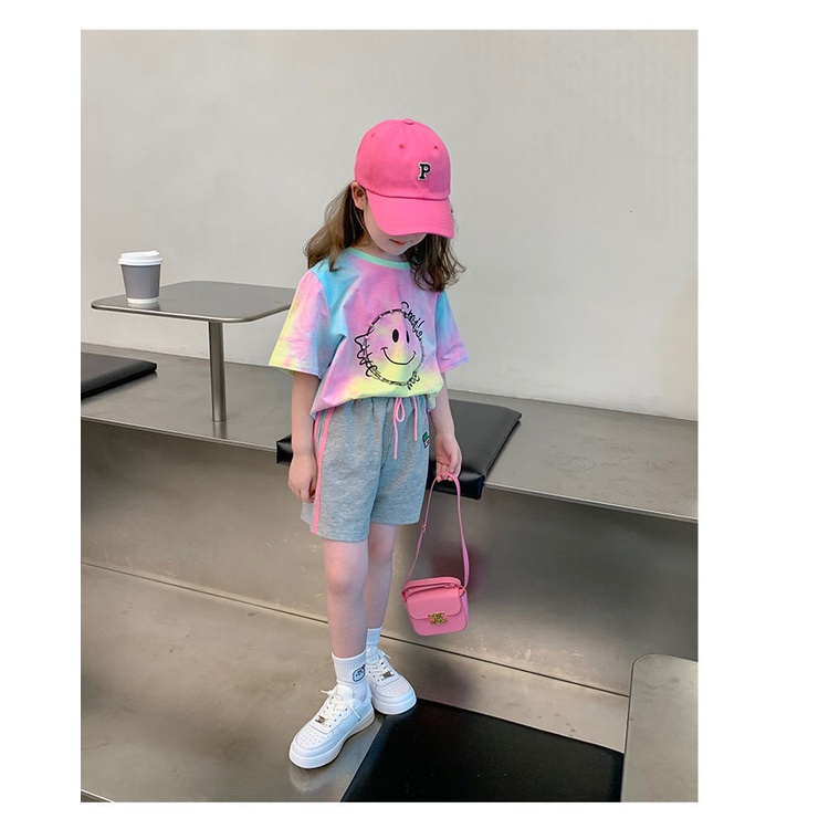 Áo Thun Màu Nhuộm In Hình Mặt Cười Phong Cách Hàn Quốc Thời Trang Mùa Hè Cho Bé Gái