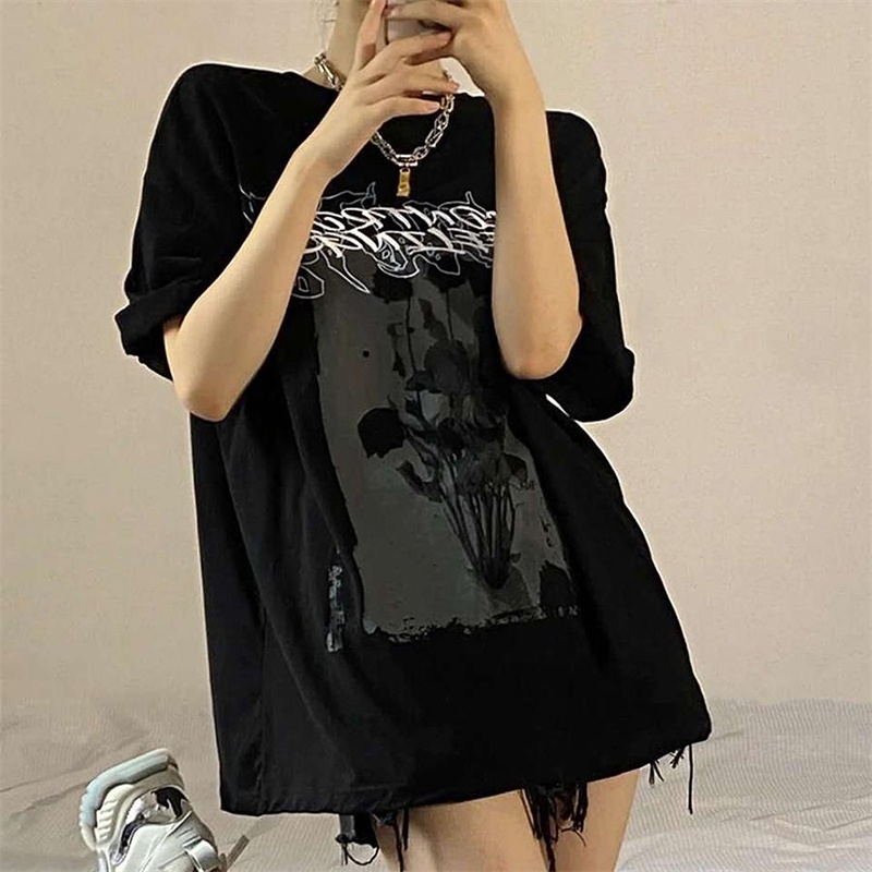 SUXI Áo Thun Tay Ngắn Cổ Thuyền Dáng Rộng In Họa Tiết Thời Trang Mùa Xuân