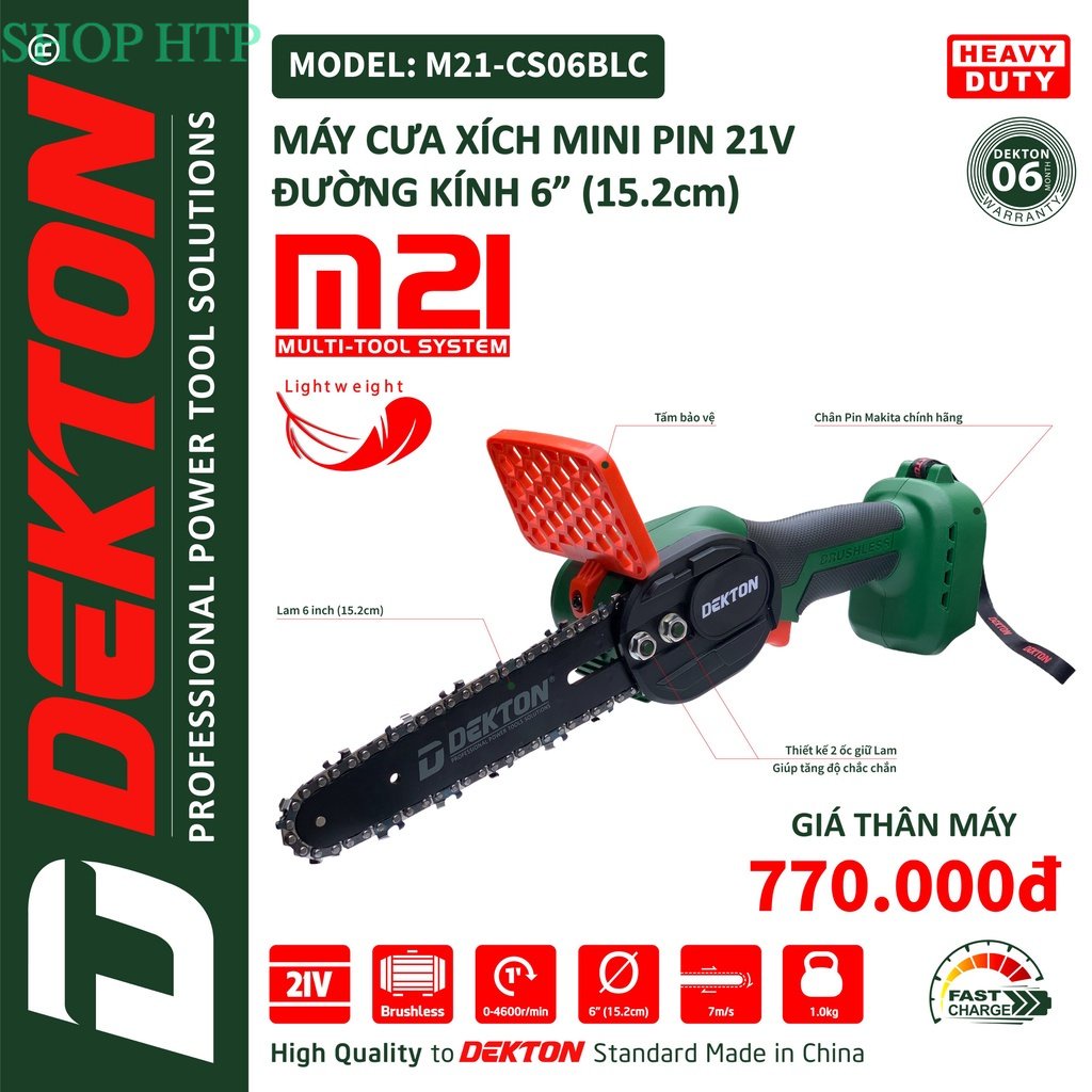 Máy Cưa Xích Dùng Pin Dekton M21-CS06BLC - không chổi than - Chân Pin Phổ Thông shop htp