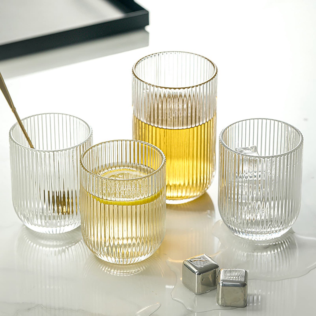 Set 4 Cốc Thủy Tinh Trong Suốt Phong Cách Origami Cổ Điển 14 oz Bộ ly thủy tinh cổ điển Ripple gồm 4 ly, dung tích 14oz, kiểu ly cocktail trong suốt kiểu dáng Origami, ly cà phê đá, ly uống nước, phù hợp với thức uống ở quầy bar, ly nước ép hoa quả.