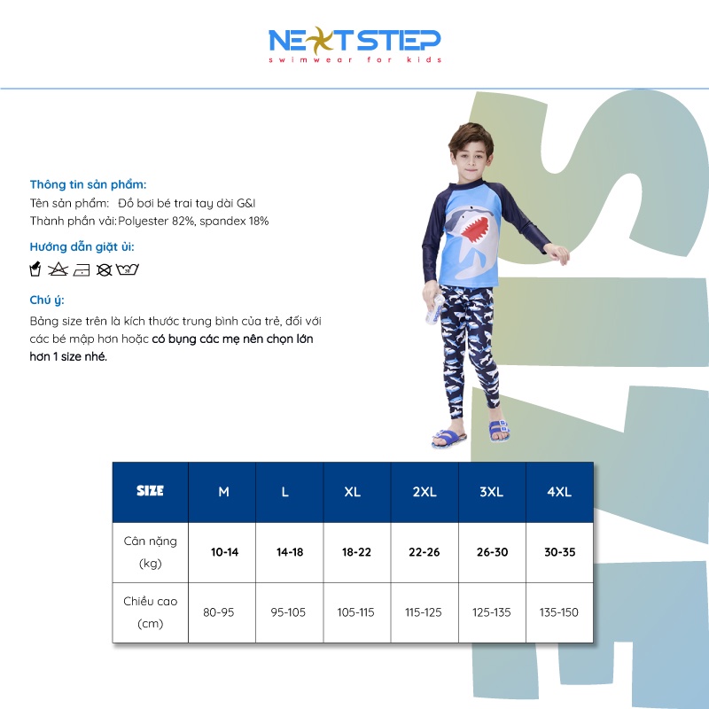 Đồ bơi trẻ em, cho bé trai và bé gái, tay dài quần dài chống nắng, họa tiết hoạt hình có size cho bé từ 10kg đến 35kg