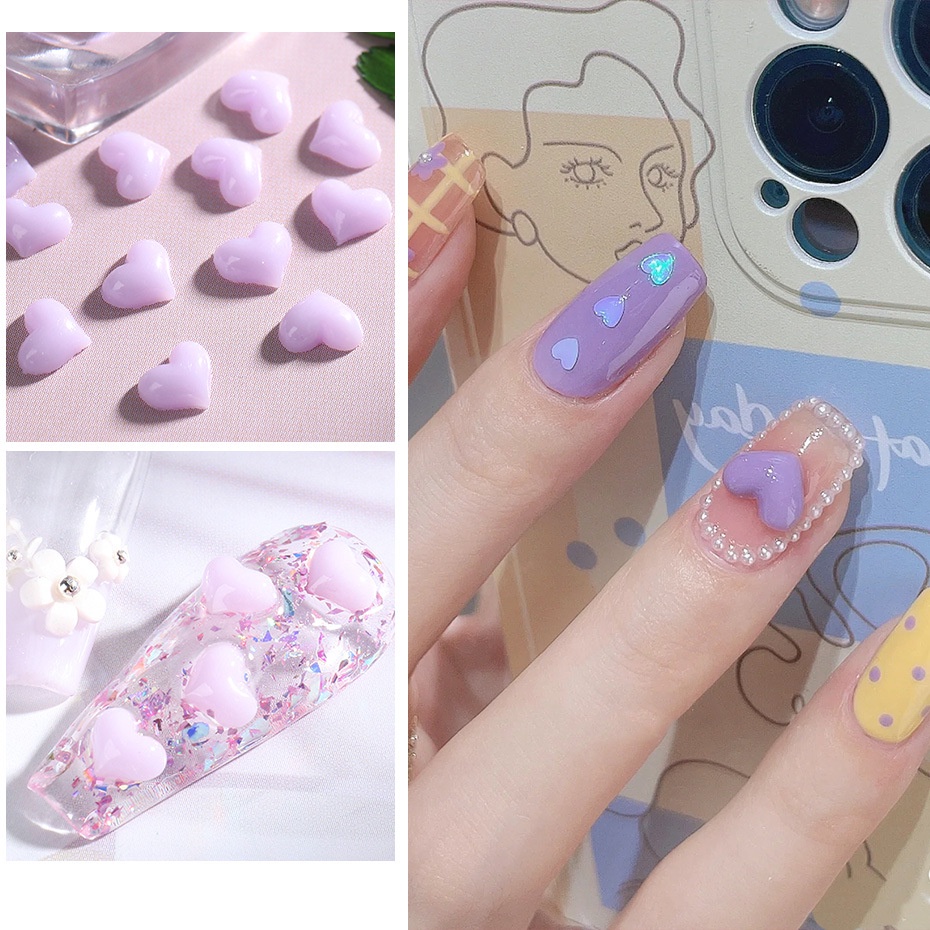 Set 50 Miếng Dán Trang Trí Móng Tay Họa Tiết Trái Tim Màu Gradient Dễ Thương