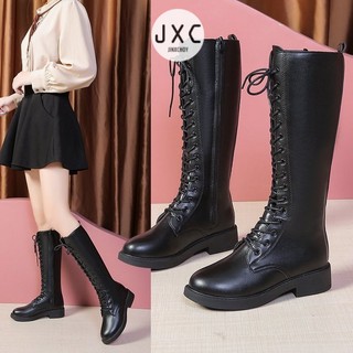 JINxCHOY  Giày Bốt Da Cổ Cao Thời Trang Cho Nữ