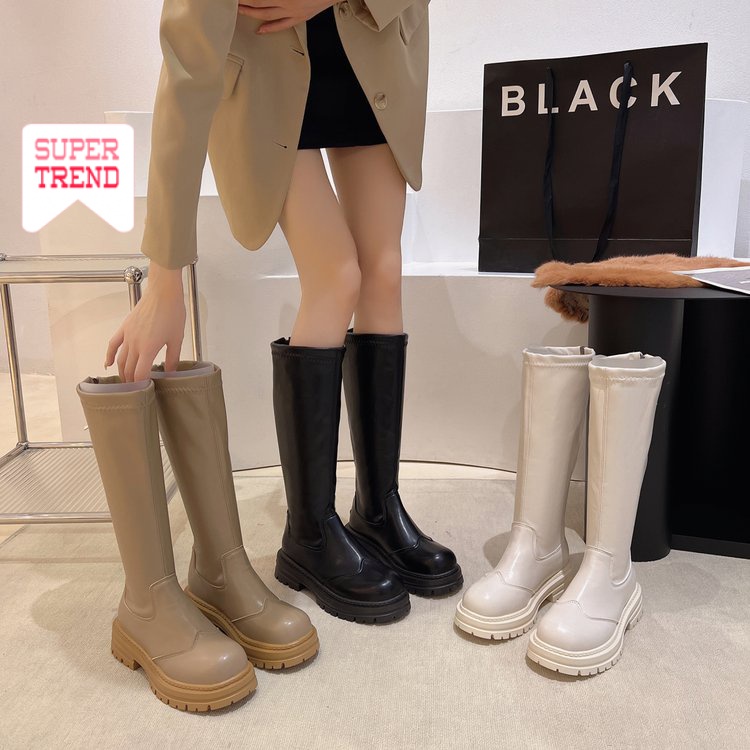 Giày Cao Gót Mũi Tròn Màu Trơn Phối Khóa Kéo Thời Trang Cho Nữ