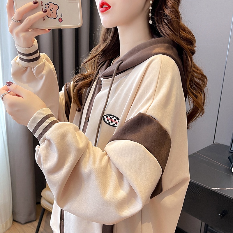 Áo hoodie nữ - khoác nỉ Bomber Unisex phối viền, có mũ 2 lớp dày dặn ulzzang phong cách Hàn Quốc, có Cúc bấm
