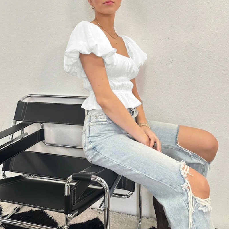 Áo Voan Tay Phồng Ngắn Thời Trang Mùa Hè Cho Nữ