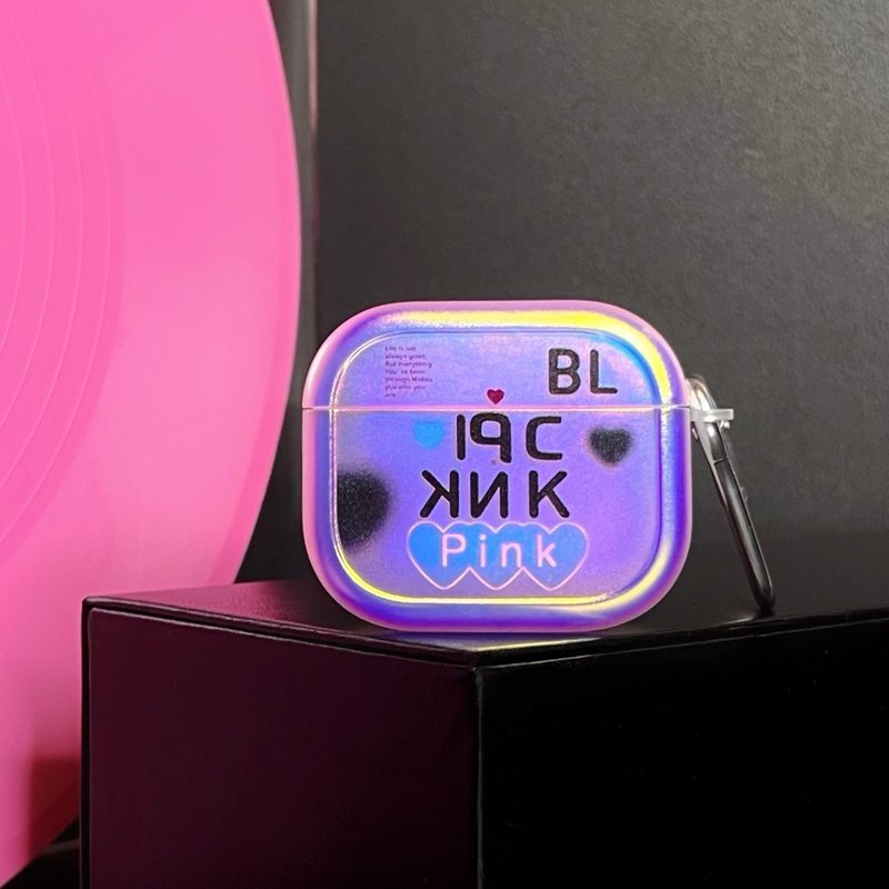 Vỏ Bảo Vệ Hộp Sạc Tai Nghe Bluetooth AirPods 3 1 / 2 pro2 2022 Bằng Silicon tpu Mềm Trong Suốt Họa Tiết Đen / Hồng Có Móc Treo Chống Rơi