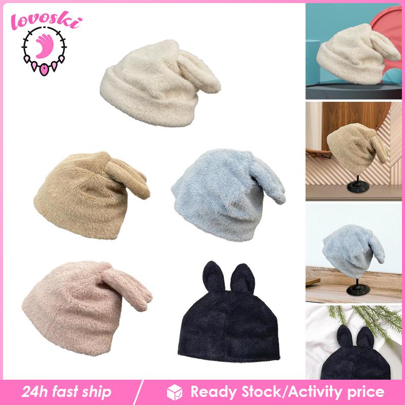 Mũ Beanie Dệt Kim Đính Tai Thỏ Giữ Ấm Mùa Đông