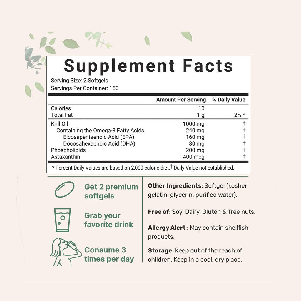Viên Uống Bổ Mắt, Bổ Não  Micro Ingredients Krill Oil Dầu Tôm ( 300 Viên)