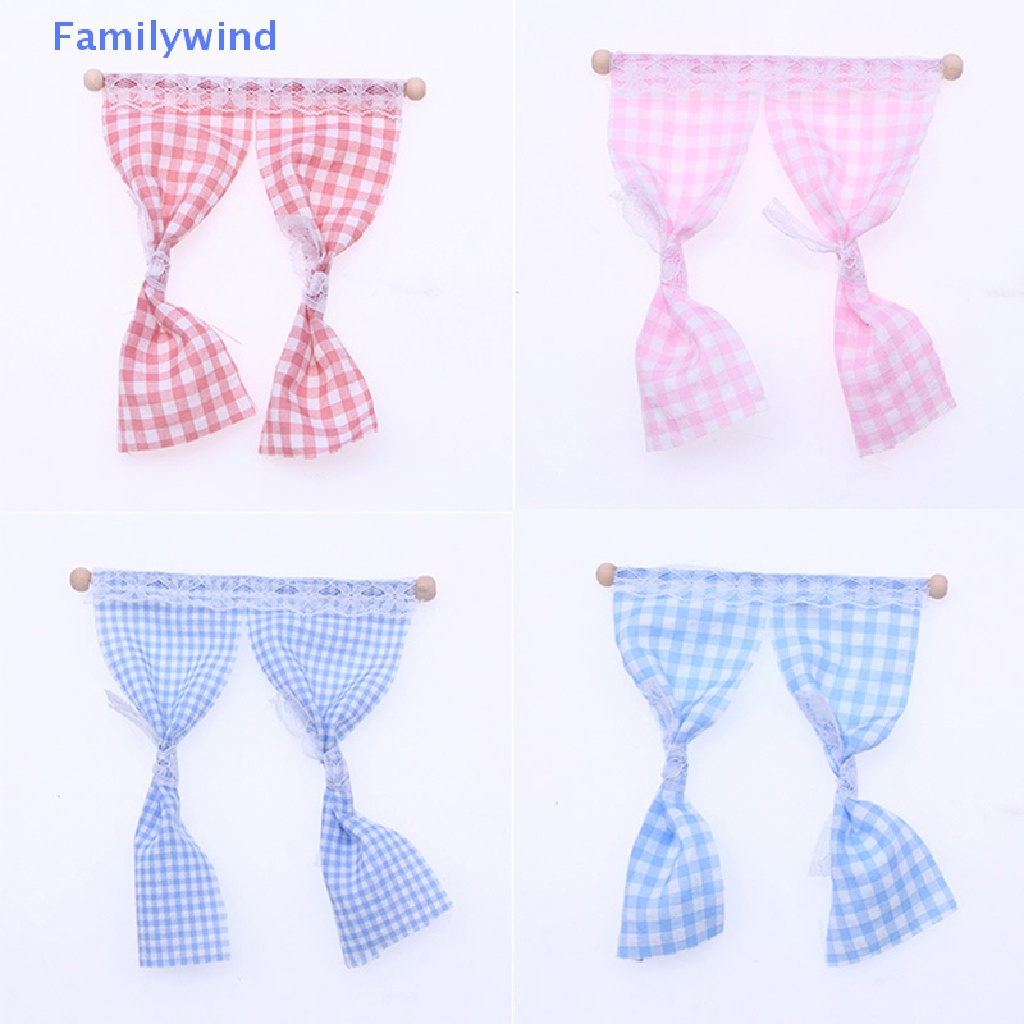 1 Rèm Cửa Ren Họa Tiết Kẻ Ô Dành Cho Nhà Búp Bê 1: 12