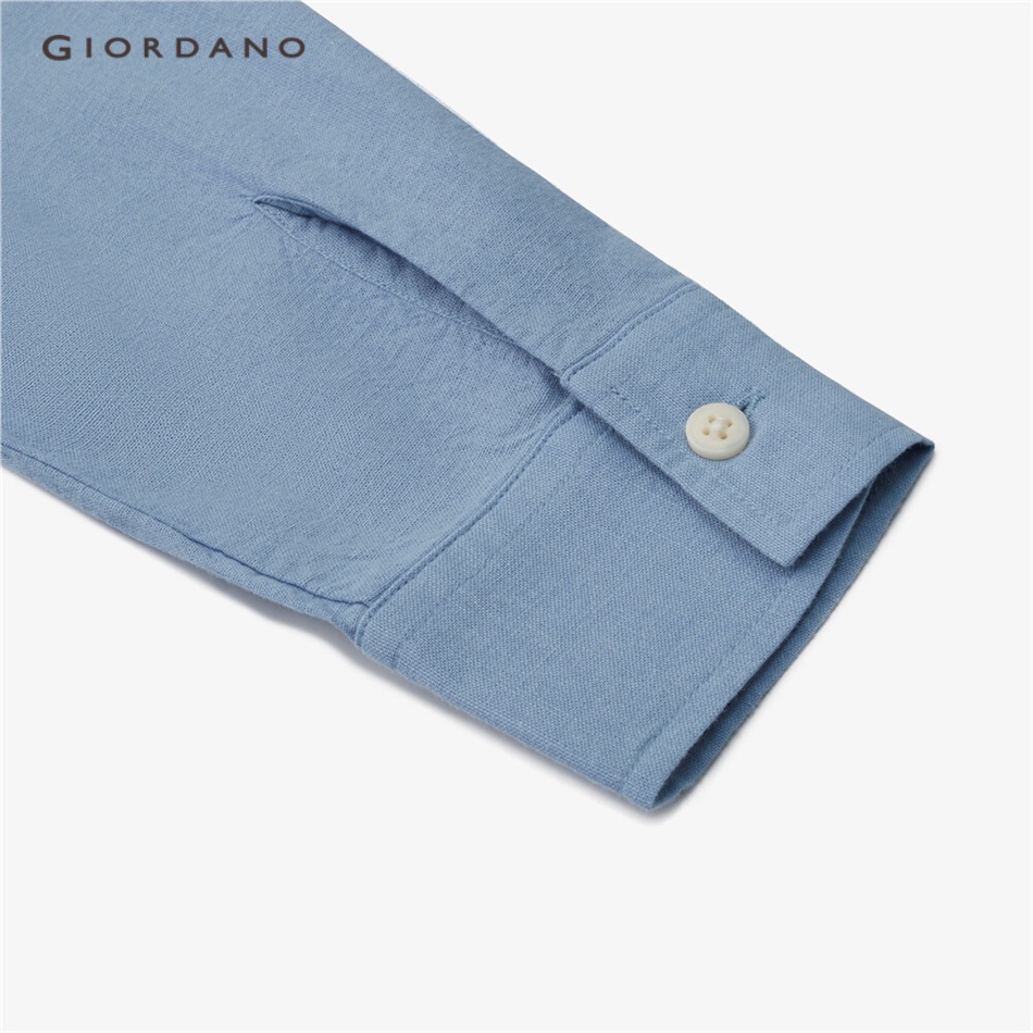 Áo sơ mi GIORDANO 05341203 vải lanh dài tay cổ đứng thời trang dành cho nữ