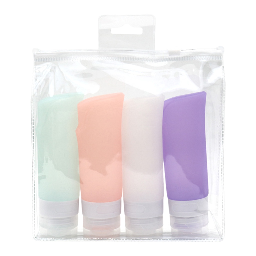 Set 4 Chai Silicone Đựng Dầu Gội 90ML Chống Rò Rỉ Tiện Dụng Khi Đi Du Lịch