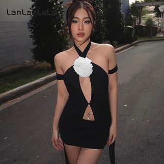 LanLanLo Nữ Màu Trơn Dây Trang Trí Hoa Rỗng Gợi Cảm