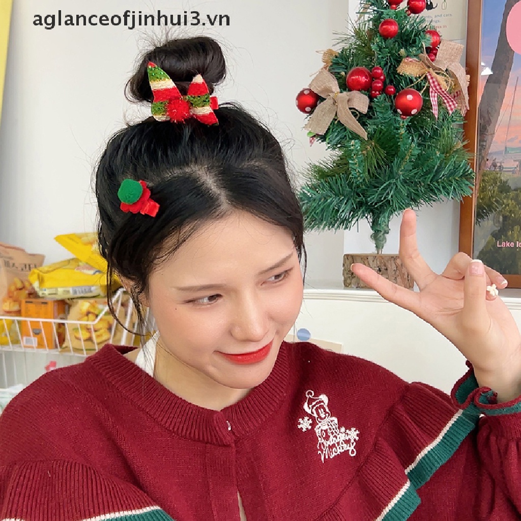 Set 5 Kẹp Tóc Trang Trí Giáng Sinh Bằng Vải Che Phủ Toàn Diện Cho Bé Gái