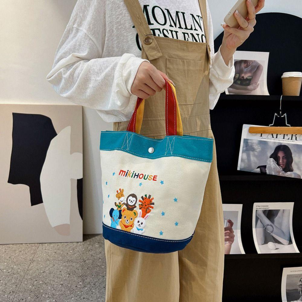Túi Tote Vải Canvas Cỡ Lớn Thêu Họa Tiết Hoạt Hình Gấu / Sư Tử Dễ Thương Đựng Mỹ Phẩm Tiện Dụng Mang Theo Du Lịch