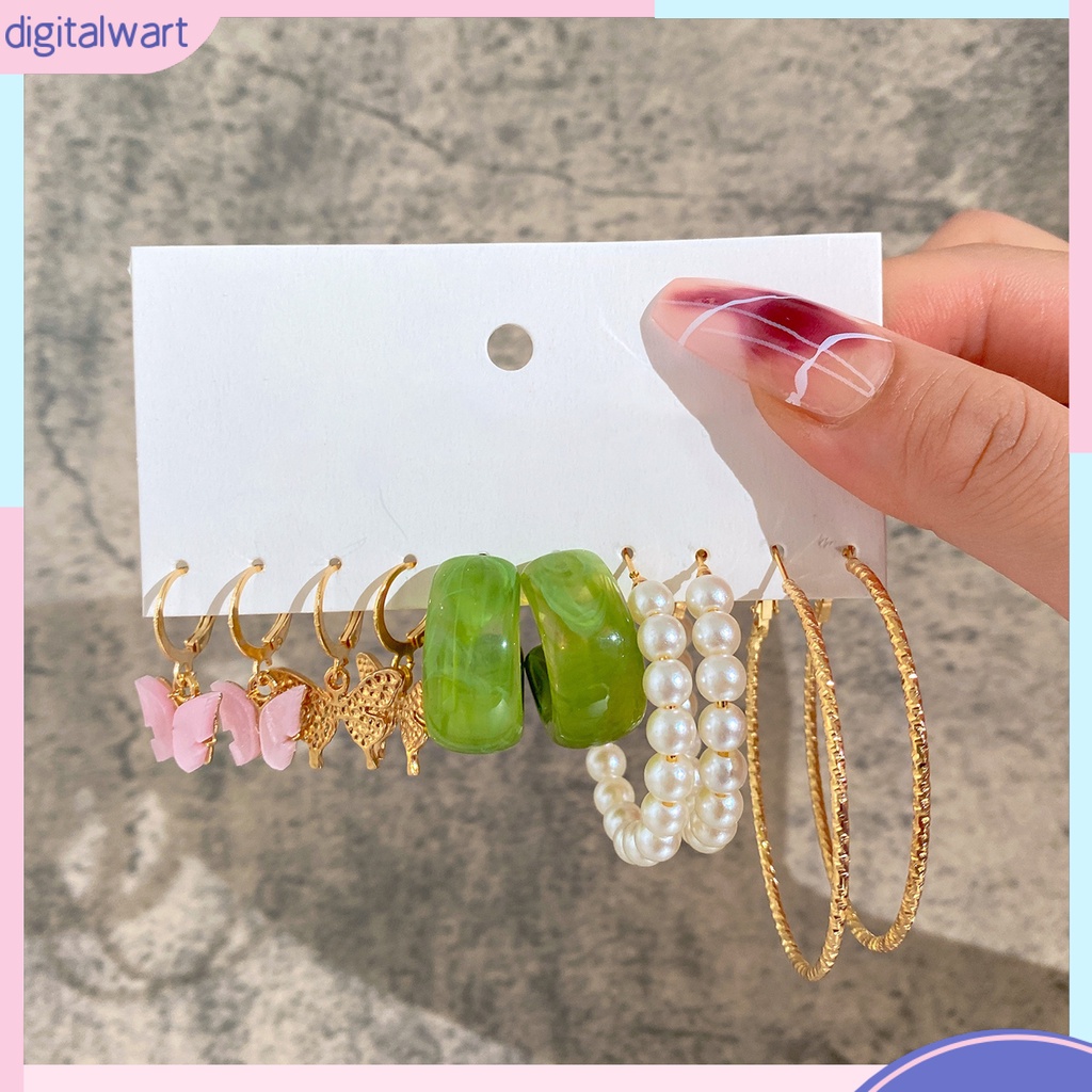 Set 5 Đôi Bông Tai Dạng Vòng Hình Học Bằng Acrylic Chống Dị Ứng Thời Trang Cho Nữ