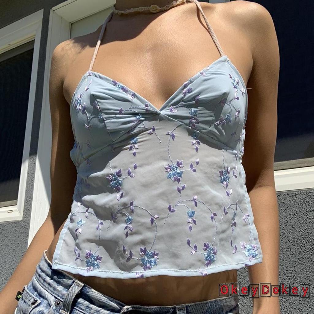 Áo Croptop Hai Dây Hở Lưng Y2k Gợi Cảm Cho Nữ