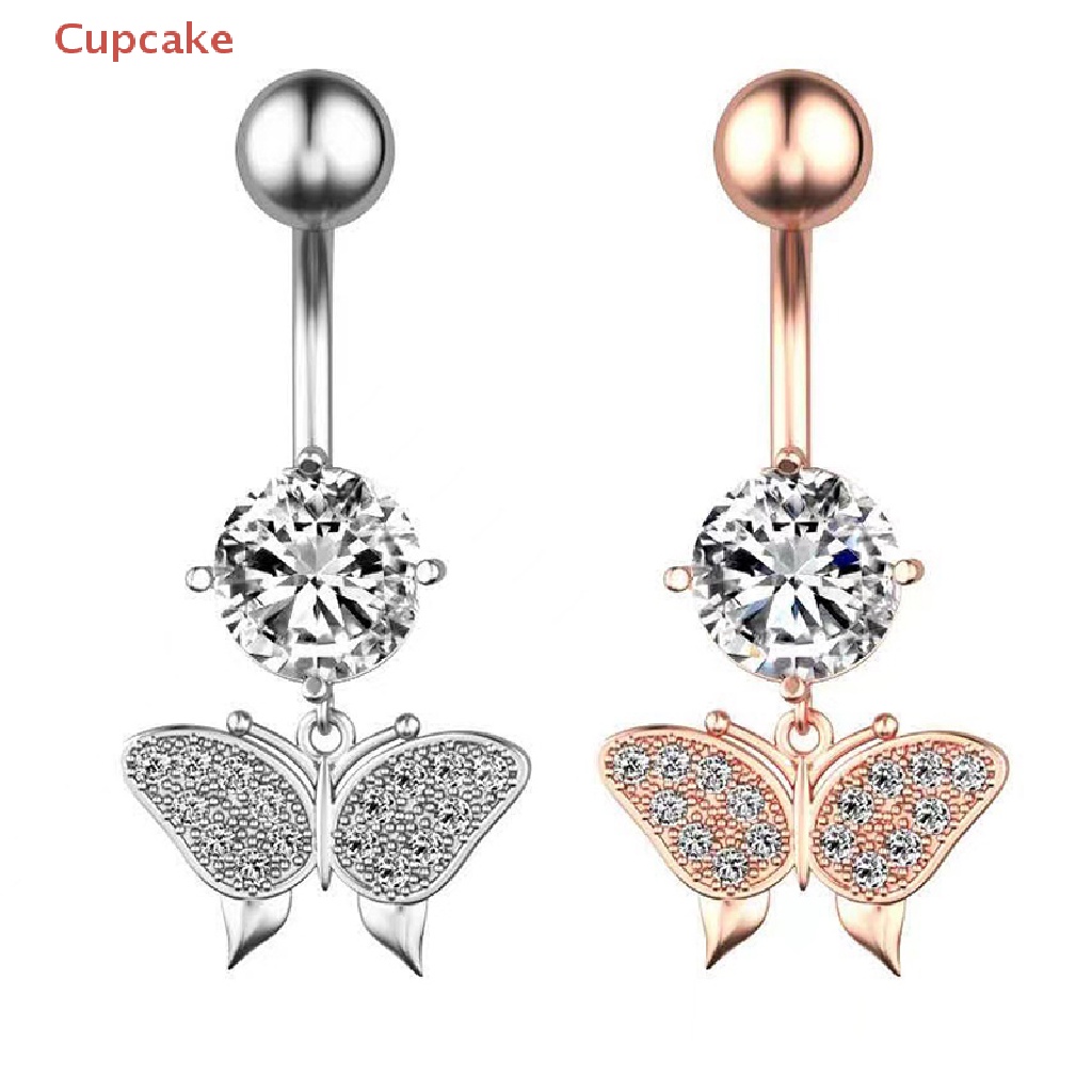Khuyên Rốn Bằng Thép Không Gỉ Đính Đá Zircon Hình Bướm Chất Lượng Cao Quyến Rũ Thời Trang ERW