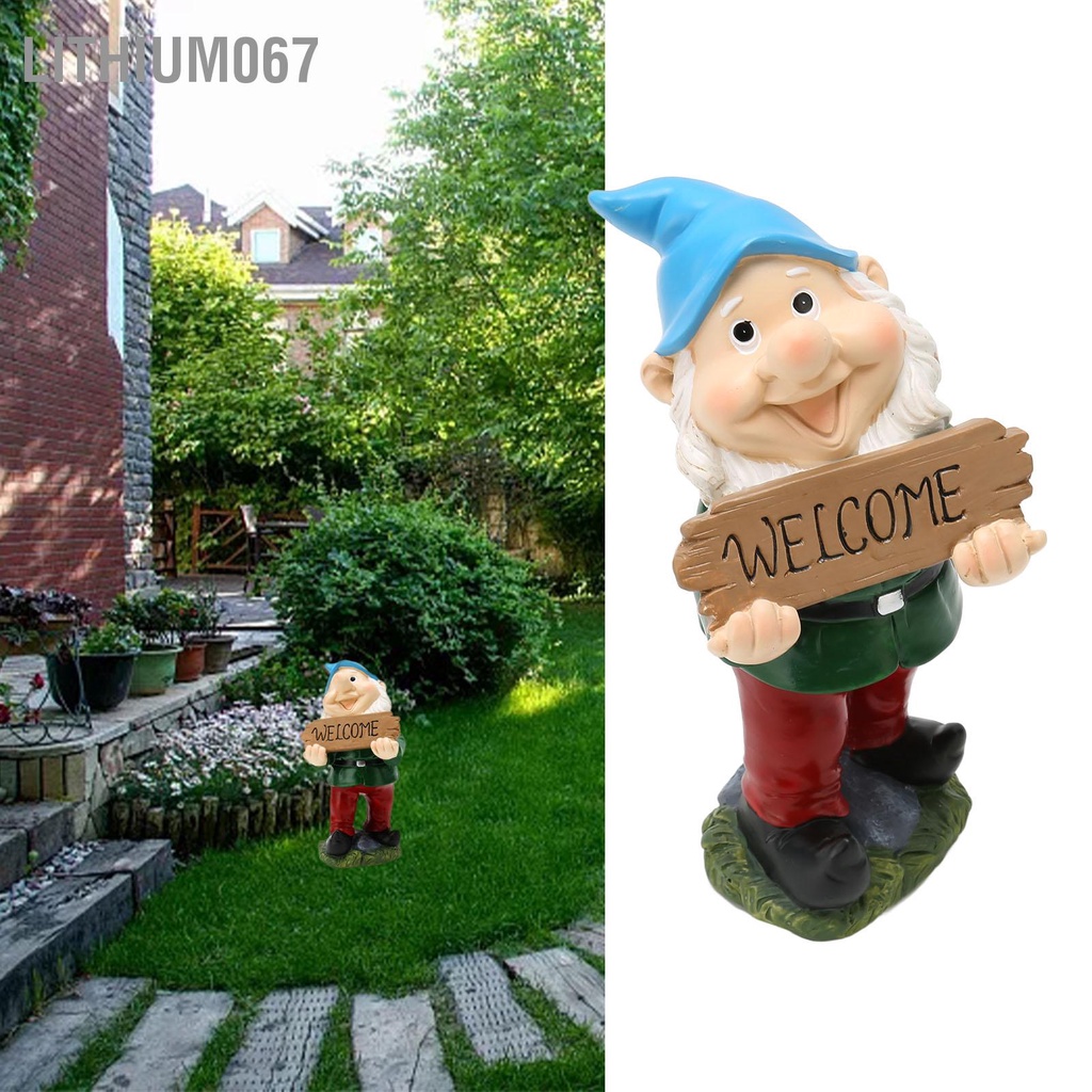 Lithium067 Tượng Gnome chào mừng Chi tiết sống động đáng yêu tinh tế để trang trí sân ngoài trời