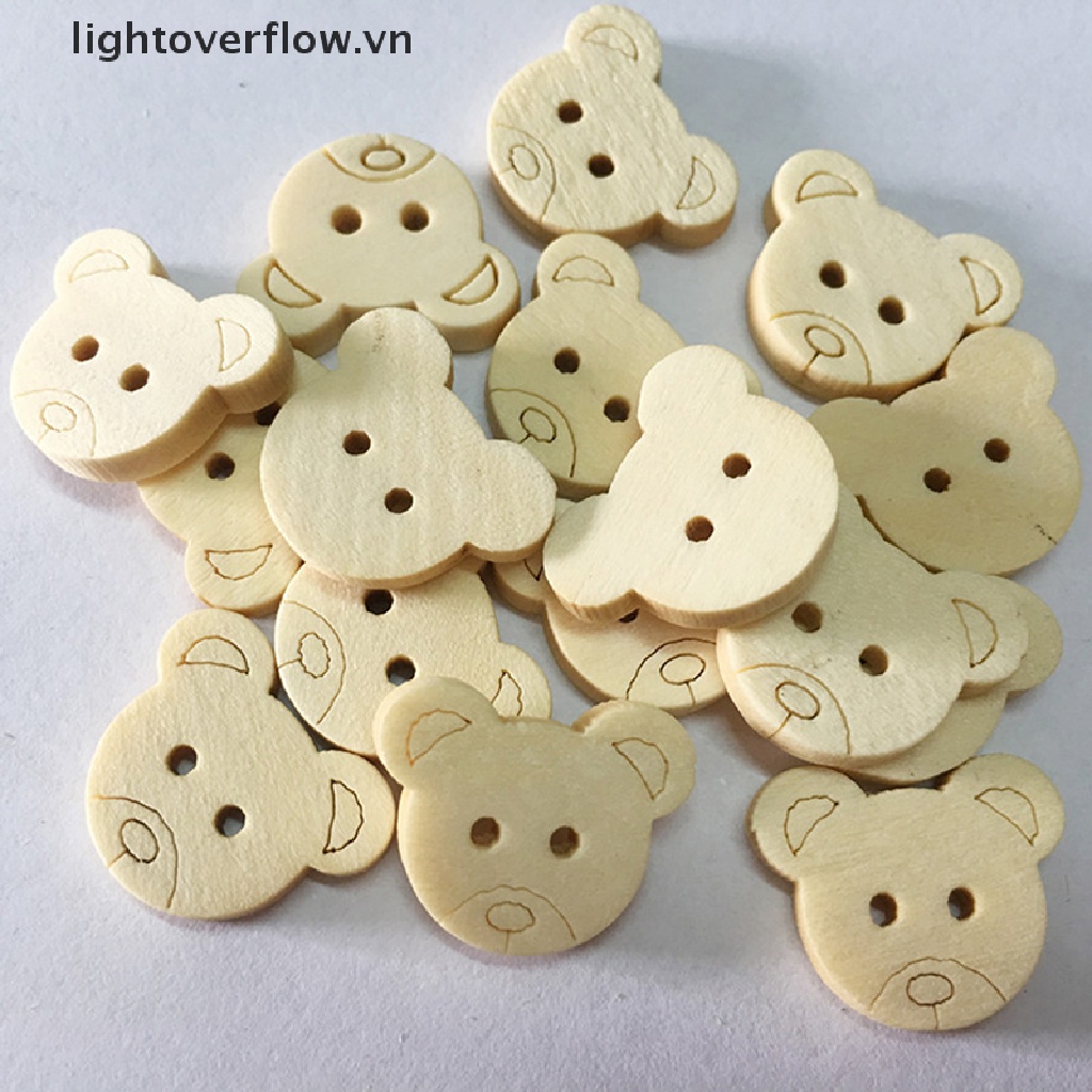 Bộ 20 Nút Gỗ 2 Lỗ Hình Gấu Bông 13x11mm