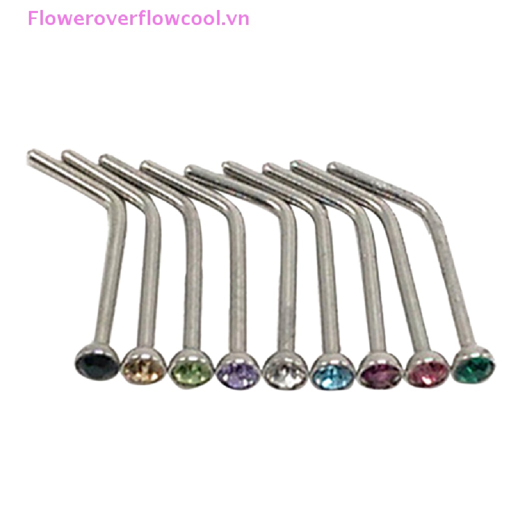 Set 10 Khuyên Mũi Thép Không Gỉ Đính Đá Cá Tính