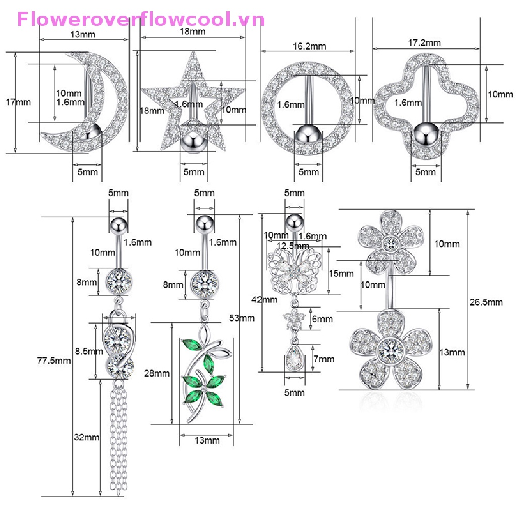 Khuyên Rốn Hình Cỏ Bốn Lá Đính Đá Pha Lê Gợi Cảm