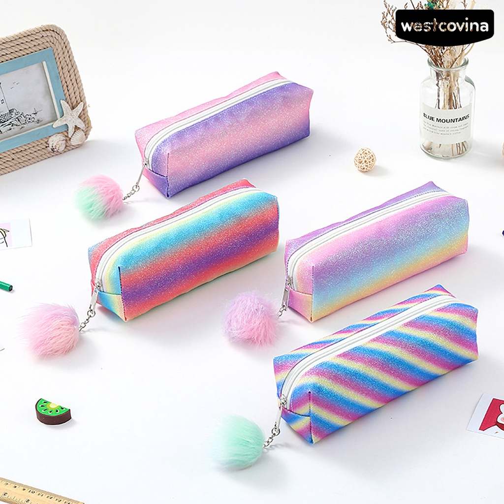 [COD] [COD]♪Bóp Viết Đa Năng Có Khóa Kéo Đính Bóng Lông Lấp Lánh