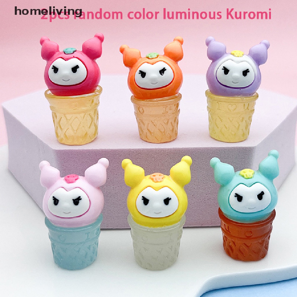 Bộ 2 Ly Kem Mini Bằng Nhựa Resin Dạ Quang In Họa Tiết Hoạt Hình Dễ Thương Trang Trí Nhà Cửa