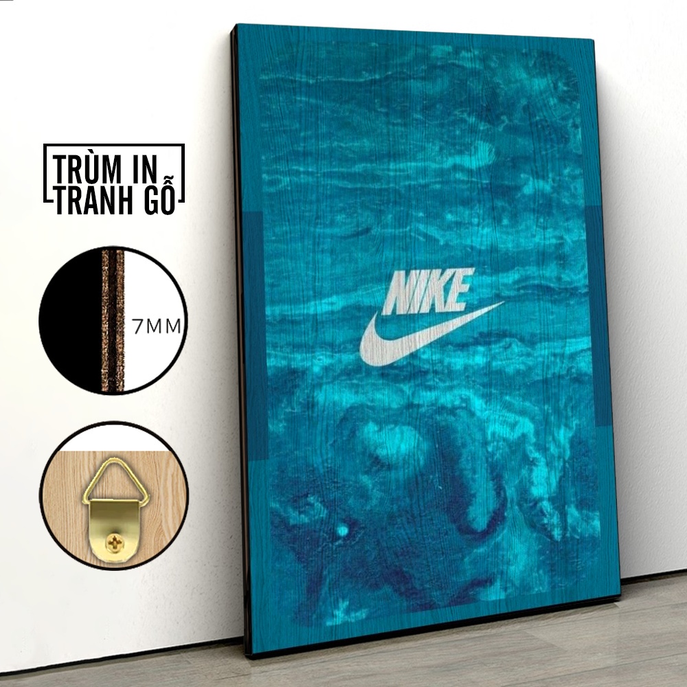Tranh in gỗ trang trí nội thất Nike Xanh Nước Biển decor phòng ngủ phòng khách văn phòng