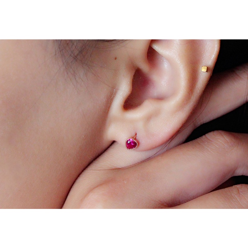 ♥ Bông Tai Mạ Vàng Hồng 14K Đính Đá Hồng Ngọc Hồng 585 Thời Trang Cho Nữ