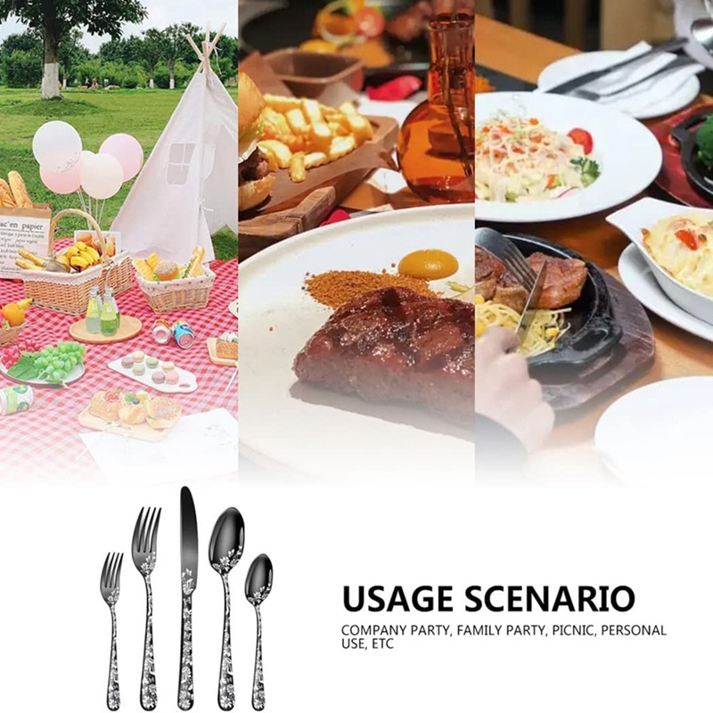 Bộ 20 Món Dao / Nĩa / Muỗng Bằng Thép Không Gỉ 4 Họa Tiết Độc Đáo