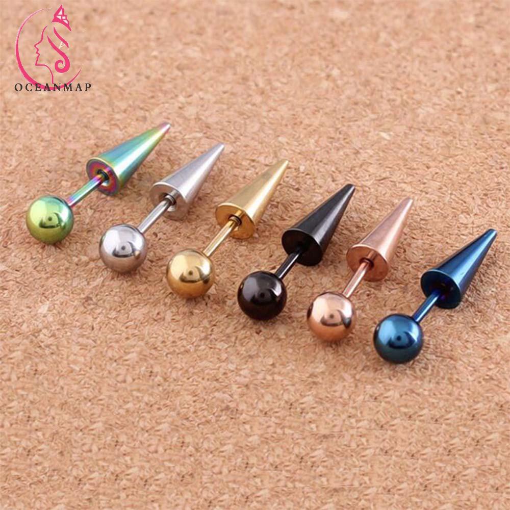 Bộ 2 Bông Tai Đầu Nhọn Nhọn Tròn Thời Trang Cho Nam