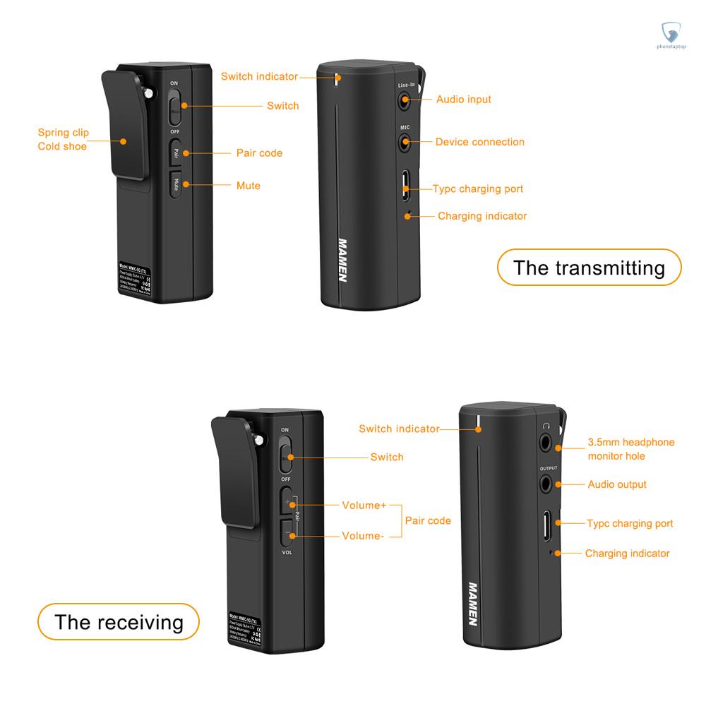 Bộ Truyền Tín Hiệu Micro Không Dây 2.4G Xoay 360 Độ MAMEN° Pickup Âm Thanh Max. Máy Đo Khoảng Cách Tai Nghe Hiệu Quả 50M Với Giắc Cắm 3.5mm Tích Hợp Pin Lithium