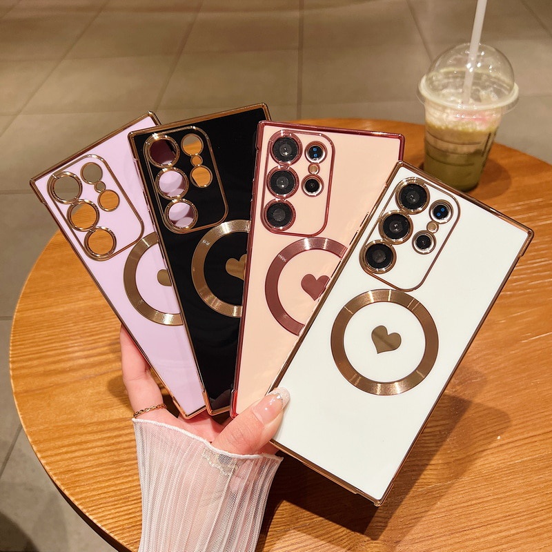 Ốp Điện Thoại Silicon Mạ Điện Hình Trái Tim Cho Samsung Galaxy S23 S22 Ultra Samsung S23 S22
