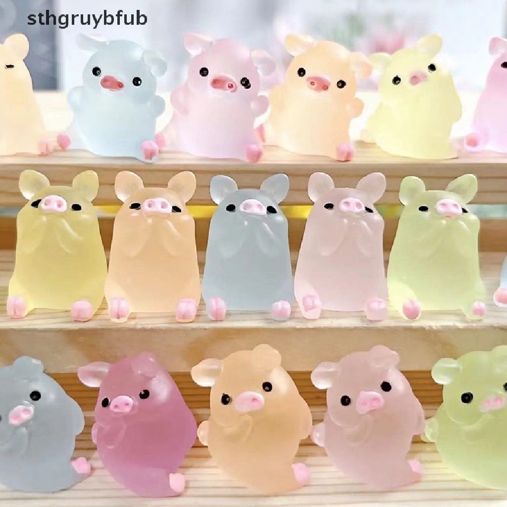 Set 1 / 5 Chú Heo Dạ Quang Mini Bằng Nhựa Resin Trang Trí Bảng Điều Khiển Xe Hơi DIY