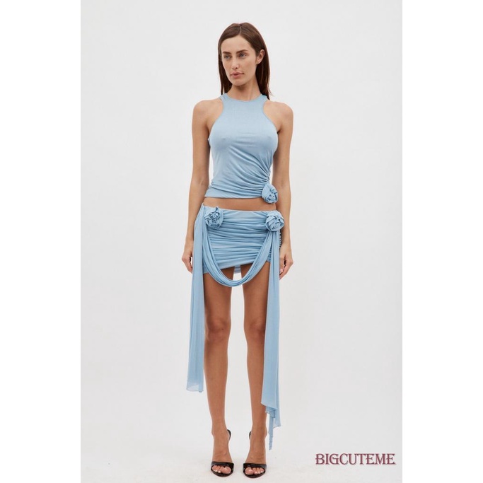 Bộ Áo Lưới 2 Dây Tua Rua + Chân Váy Ngắn Dáng Ôm Quyến Rũ Cho Nữ Y2k